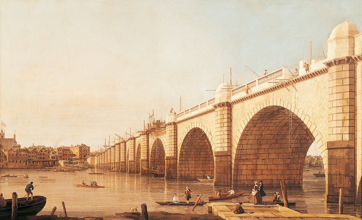 Westminster Bridge im Bau, von Giovanni Antonio Canal, bekannt als Canaletto (1697-1768), Öl auf Leinwand von (1697 1768) Canaletto