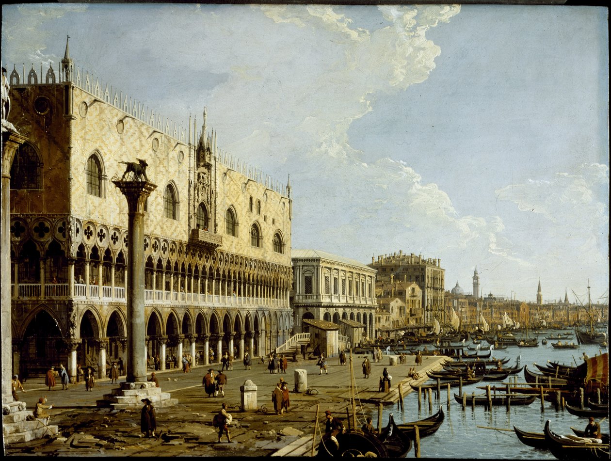 Venedig: Blick auf den Dogenpalast und die Riva degli Schiavoni von der Piazzetta, ca. 1729 von Canaletto