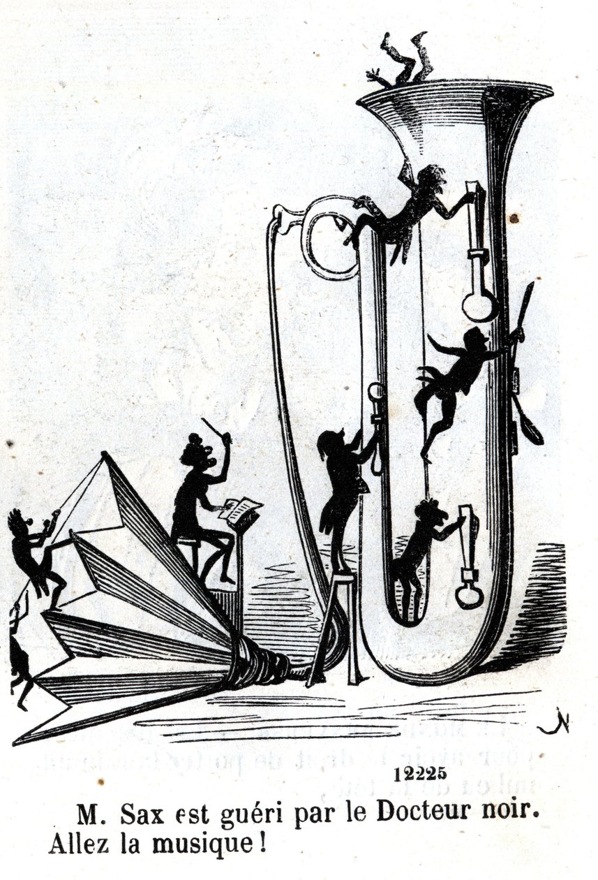 Herr Sax wird vom schwarzen Arzt verwundet. (Adolphe (Adolph) Sax, Erfinder des Saxophons (1814-1894) von Nadar