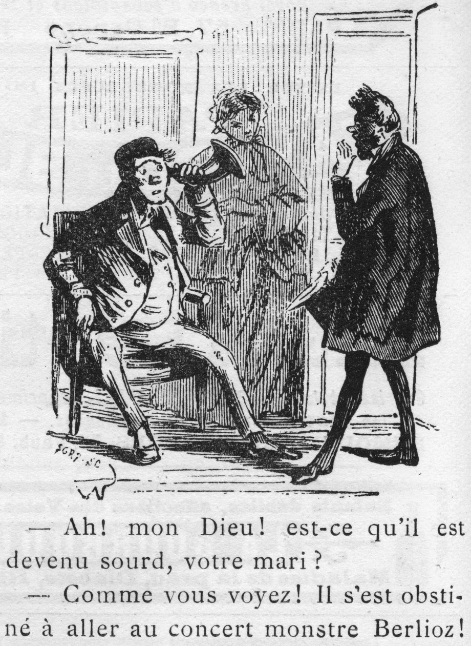 Karikatur über das Werk von Hector Berlioz (1803-1869), entworfen von Nadar im Jahr 1856 für das Journal pour rire von Nadar