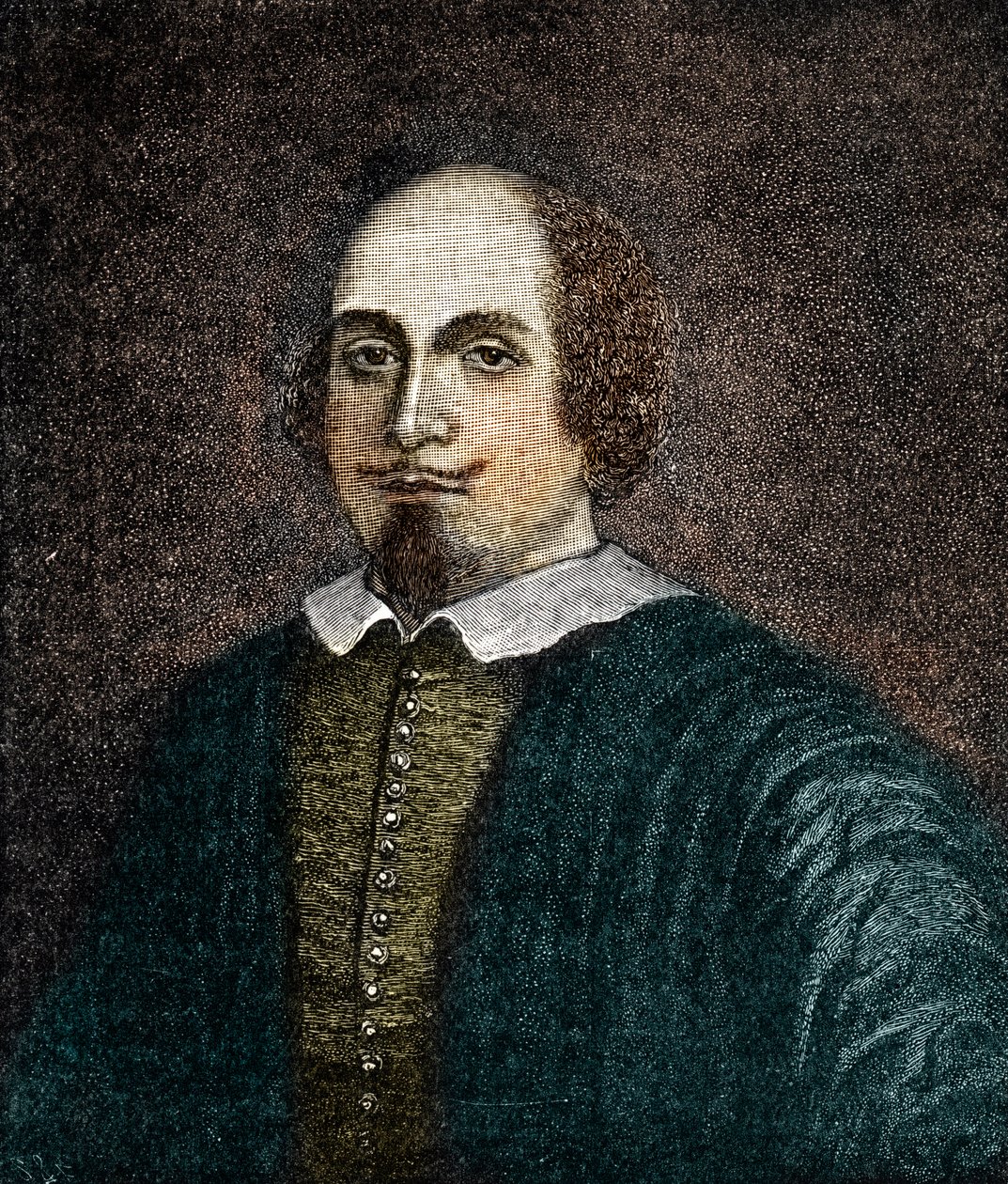 Porträt des englischen Dramatikers William Shakespeare (1564-1616). Gravur nach einem anonymen Gemälde aus dem 18. Jahrhundert von (after) English School