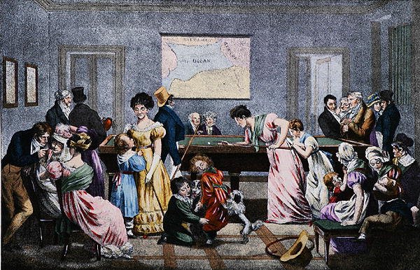 Billardzimmer im 19. Jahrhundert, graviert von Marlet von (after) French School