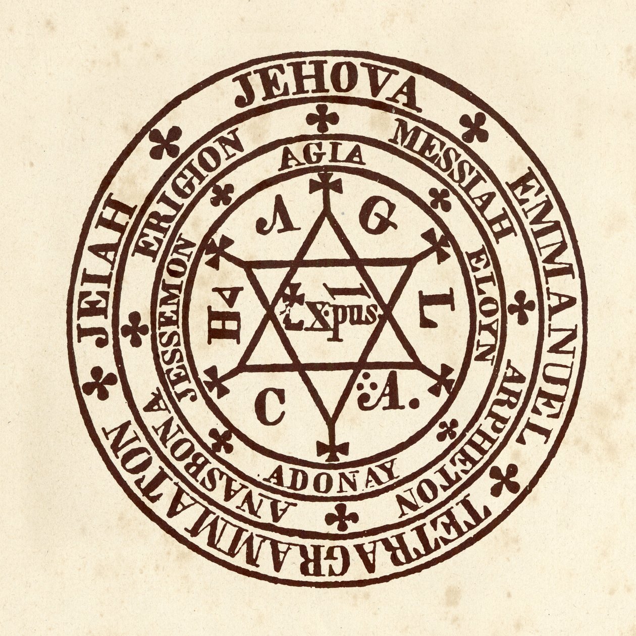 Okkulte Wissenschaften: Magischer Kreis. Schema aus "De Occulta Philosophia" von dem deutschen Okkultisten Heinrich Cornelius Agrippa von Nettesheim (1486-1535) (bekannt als Cornelius Agrippa oder Agrippa von Nettesheim) von (after) Italian School