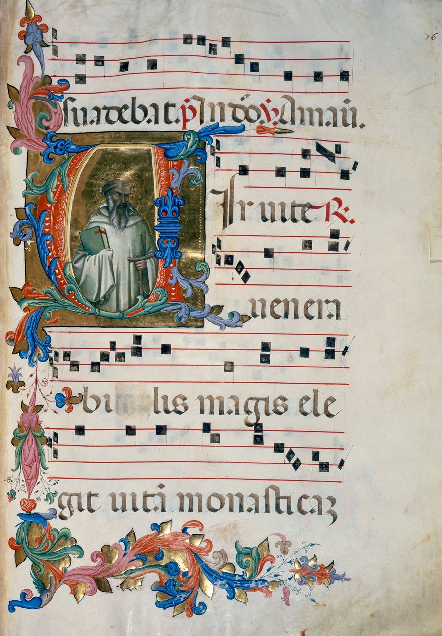 Illuminierte Initiale mit der Figur des San Romualdo (Corale 8, c. 76), für Chorbuch 8 von Santa Maria degli Angeli von (c.1370 1425) Lorenzo Monaco