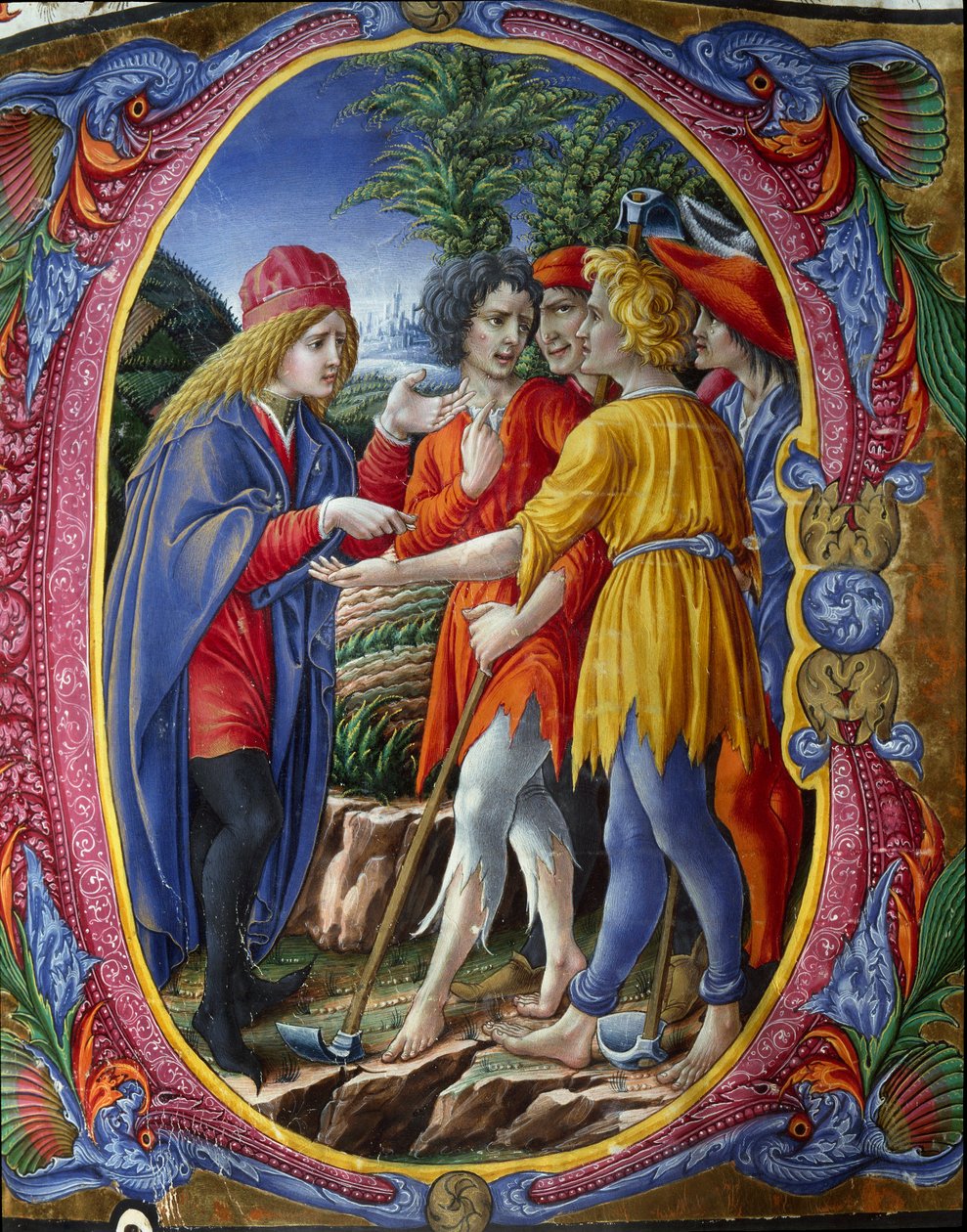 Illuminierte Initiale, die das Gleichnis von den bösen Winzern darstellt von (c.1445 1527) Liberale da Verona