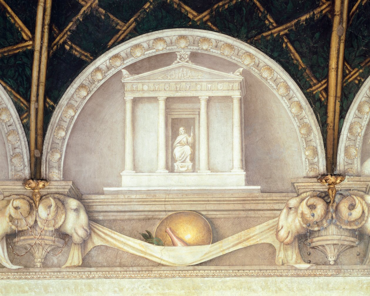 Lunette zeigt den Tempel des Jupiter, Fresko von Antonio Allegri Da Correggio, Abtissinnenzimmer, Kloster San Paolo, Parma, Italien von (c.1489 1534) Correggio