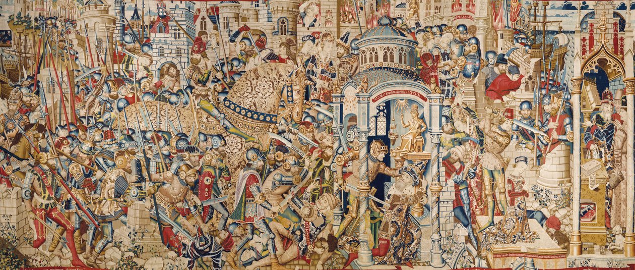 Der Trojanische Krieg: Die Zerstörung von Troja, ca. 1470 (Wandteppich) von (fl.1450 75) Master of Coetivy