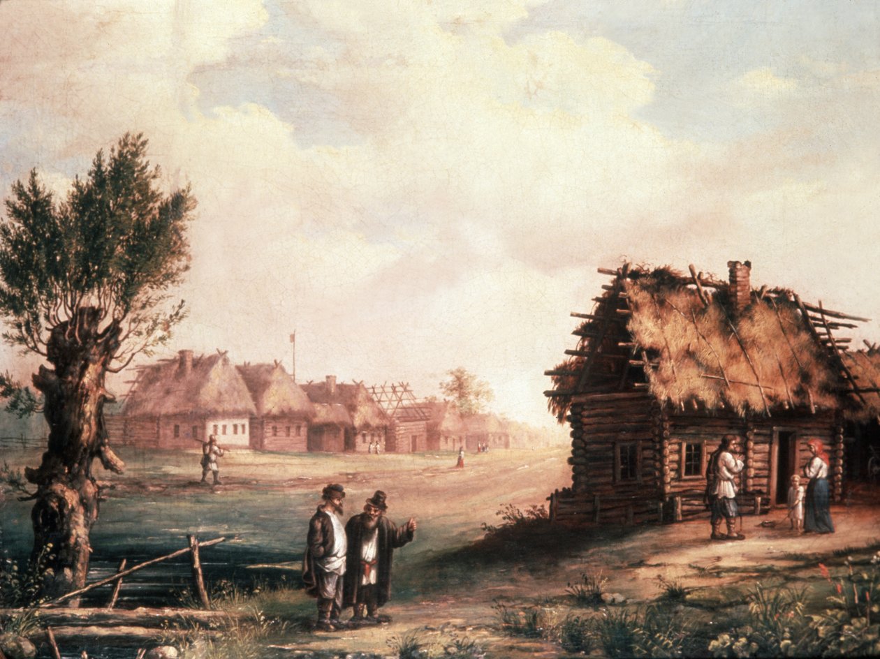 Ein armes Dorf in Russland, 1850er Jahre, Gemälde von Unknown