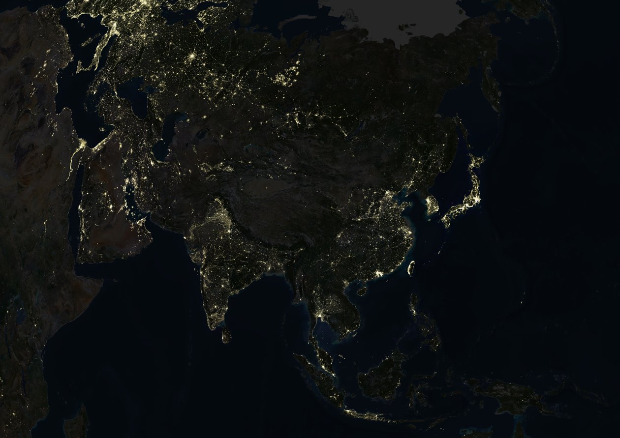 Asien bei Nacht, Echtfarben-Satellitenbild von Unknown