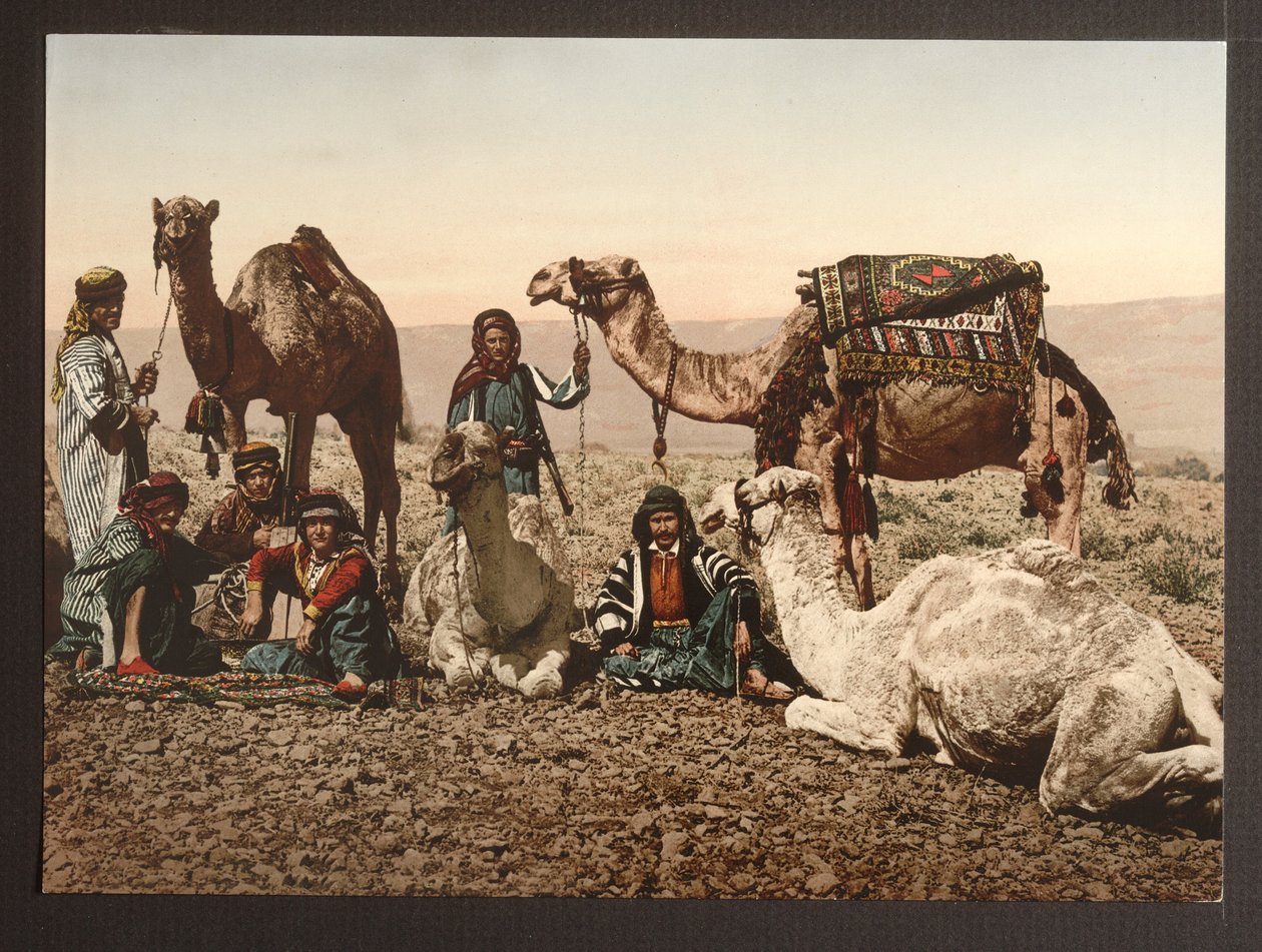 Kamelkarawane in der Wüste bei einer Rast, veröffentlicht 1895 von American Photographer