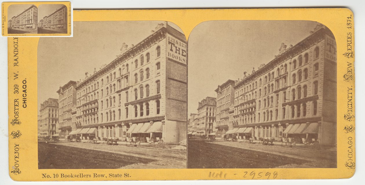 Stereofotografie der Booksellers Row, Chicago, 1871 von American Photographer