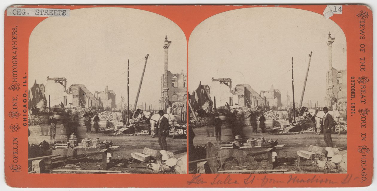Stereographische Ansicht der Lake St. von der Madison St. nach dem Chicagoer Brand von 1871 von American Photographer
