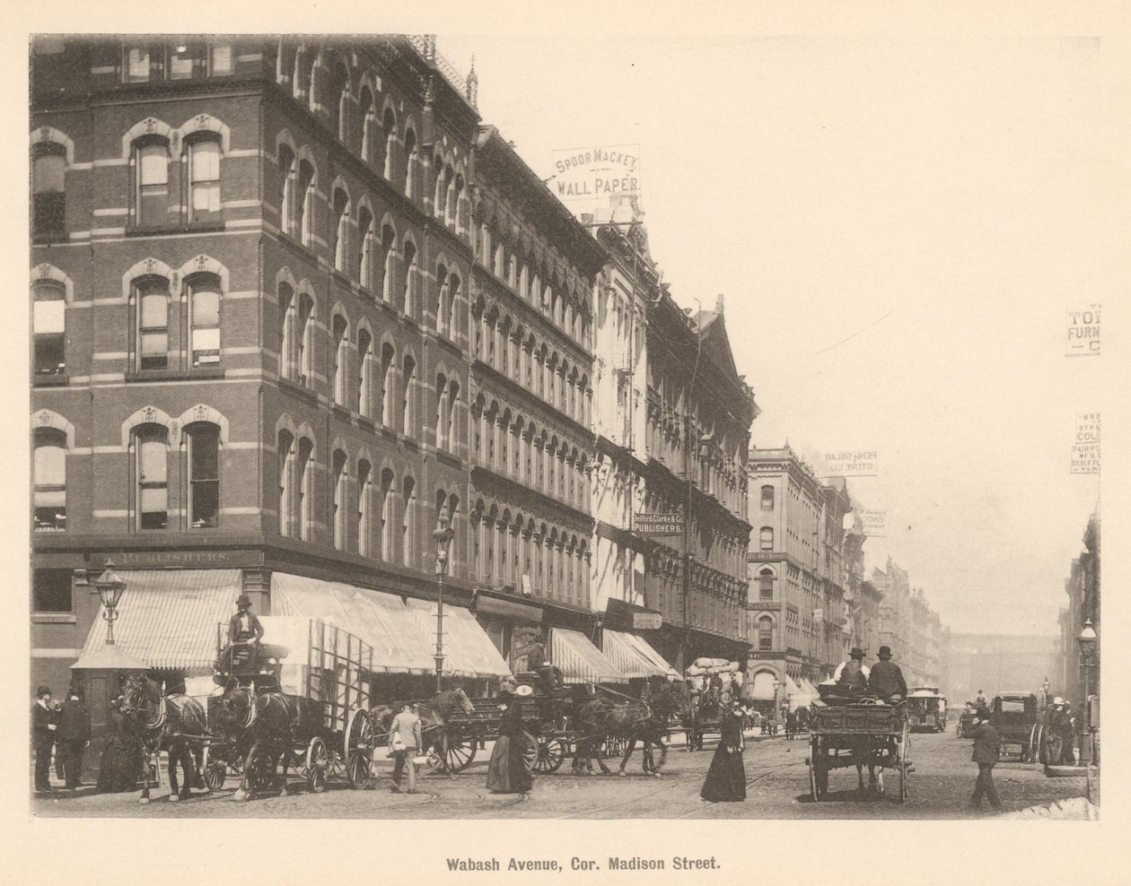 Ansicht der Ecke Wabash Ave. und Madison St., Chicago, 1889 von American Photographer