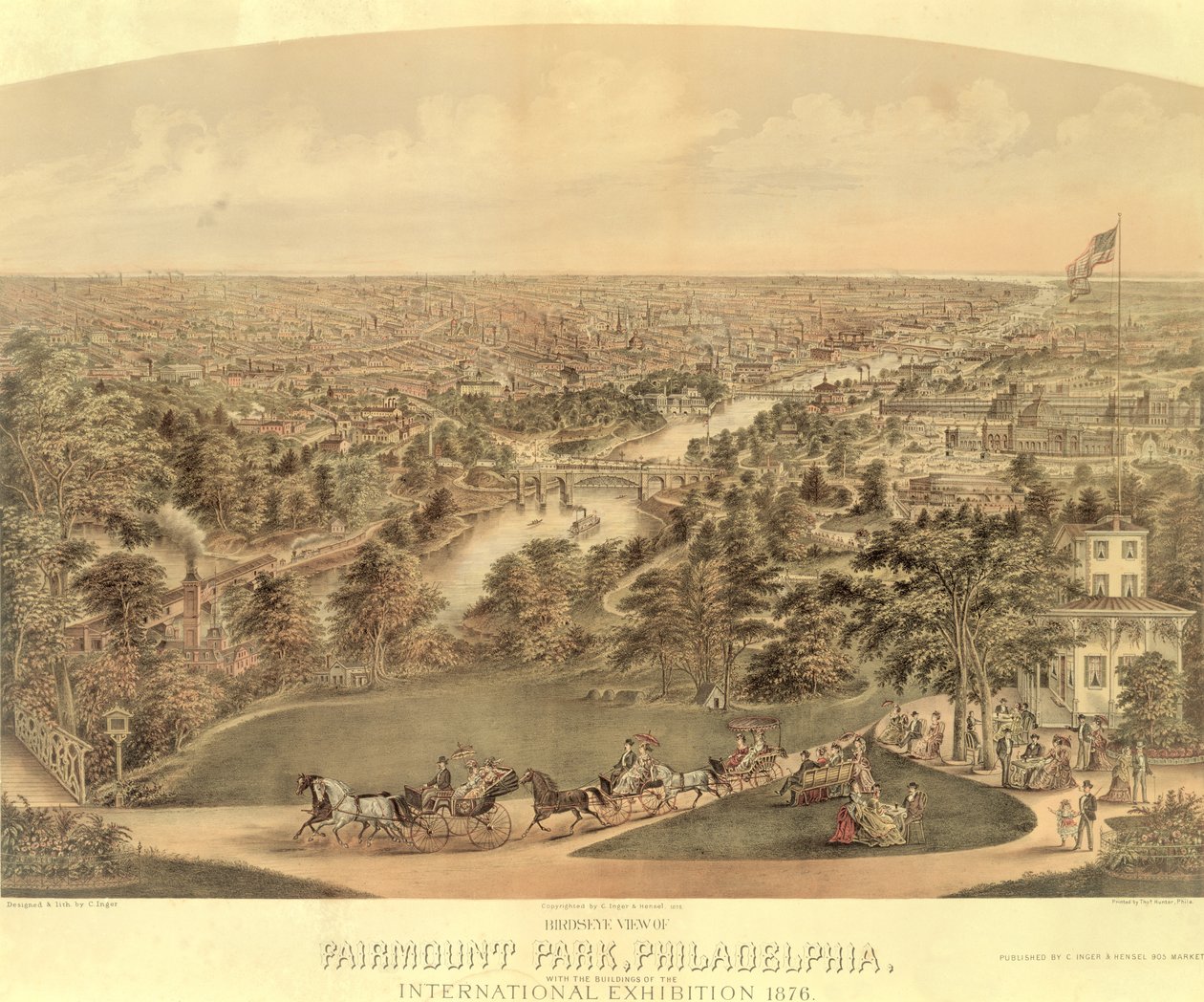 Vogelperspektive von Fairmount Park, Philadelphia, 1876 von American School