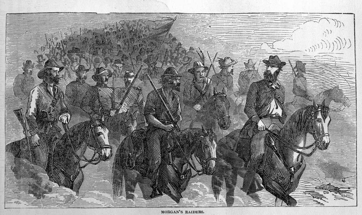Morgans Raiders, aus Harpers Pictorial History of the Civil War, Juli 1863 von American School