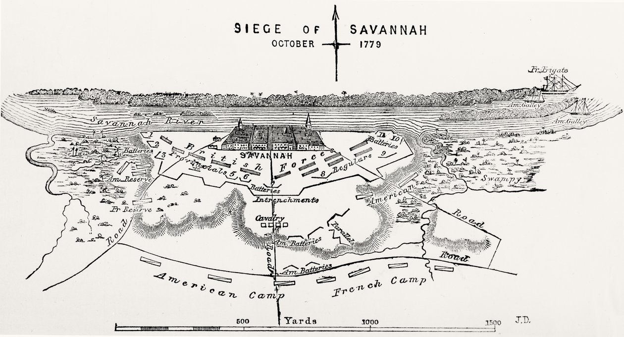 Plan der Belagerung von Savannah, Oktober 1779 von American School