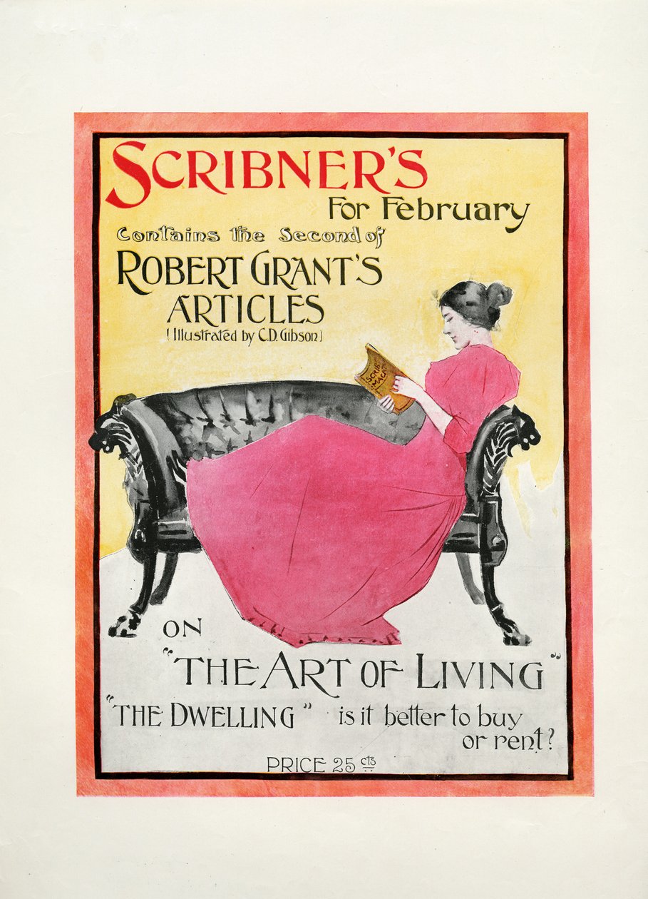Scribners für Februar 1895, enthält den zweiten Artikel von Robert Grant, illustriert von C.D. Gibson über Die Kunst des Lebens, Das Wohnen: Ist es besser zu kaufen oder zu mieten?, 1895 von American School
