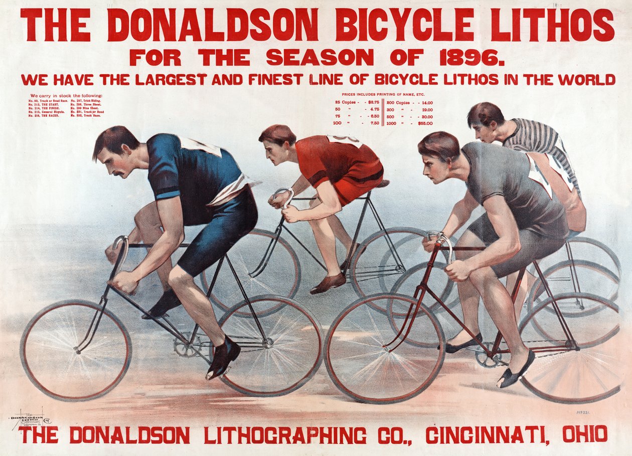 Die Donaldson-Fahrrad-Lithografien für die Saison 1896, veröffentlicht 1896 von American School