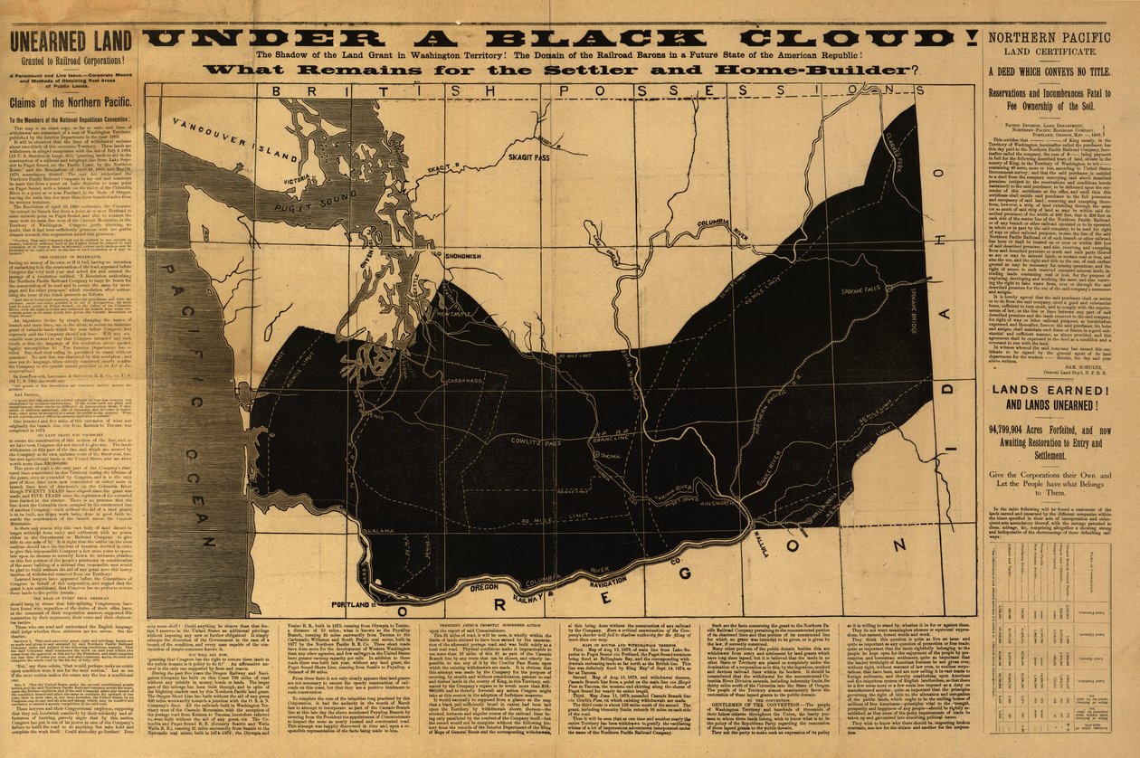 Unter einer schwarzen Wolke! Was bleibt für den Siedler und Hausbauer? Karte des Washington-Territoriums, veröffentlicht vom Innenministerium 1883 von American School