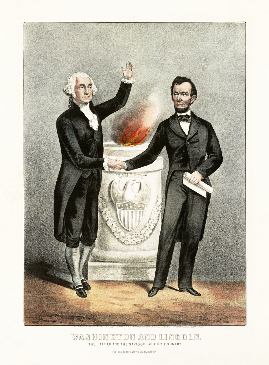 Washington und Lincoln, der Vater und der Retter unseres Landes, veröffentlicht 1865 von American School