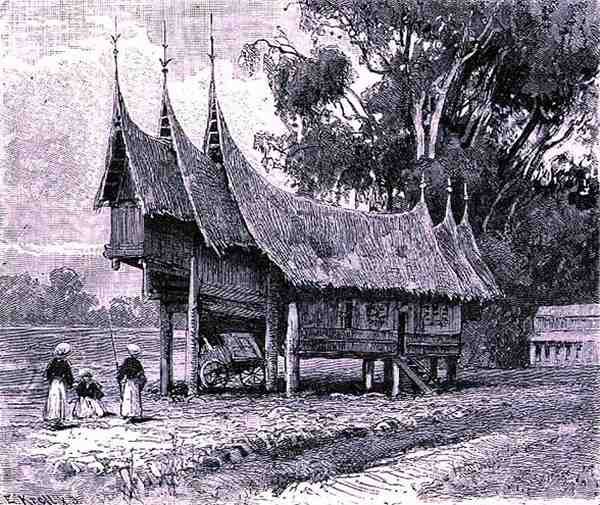Haus in Zentral-Sumatra, graviert von E. Krell, aus Die Geschichte der Menschheit, Bd.1, von Prof. Friedrich Ratzel, 1896 von English School