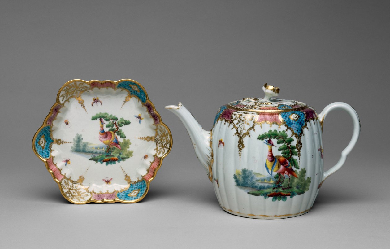 Teekanne mit Deckel und Ständer, Worcester-Porzellan, 1775 von English School