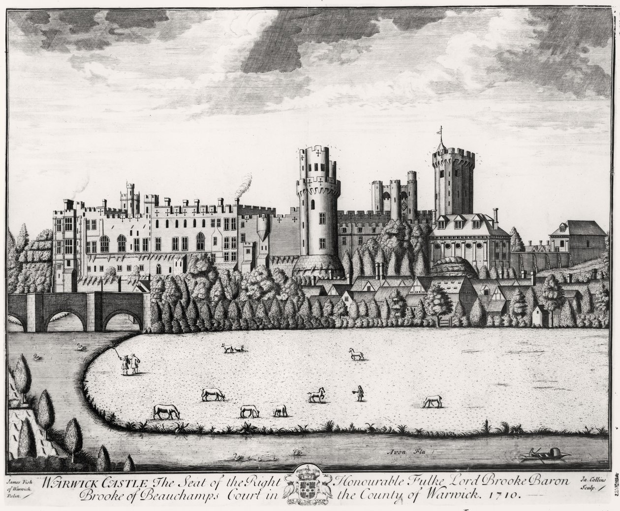 Warwick Castle, der Sitz von Lord Brooke, Baron Brooke von Beauchamps Court, 1710 von English School