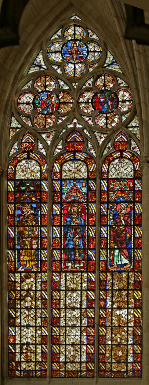 Ein Südchorfenster mit Grisaille und den Propheten Jona, Micha und Sophonias von French School
