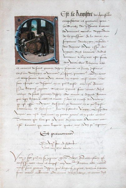 Weinproduktion im Mittelalter, aus dem Redevancier de Saint-Germain-des-Pres, ca. 1530 von French School