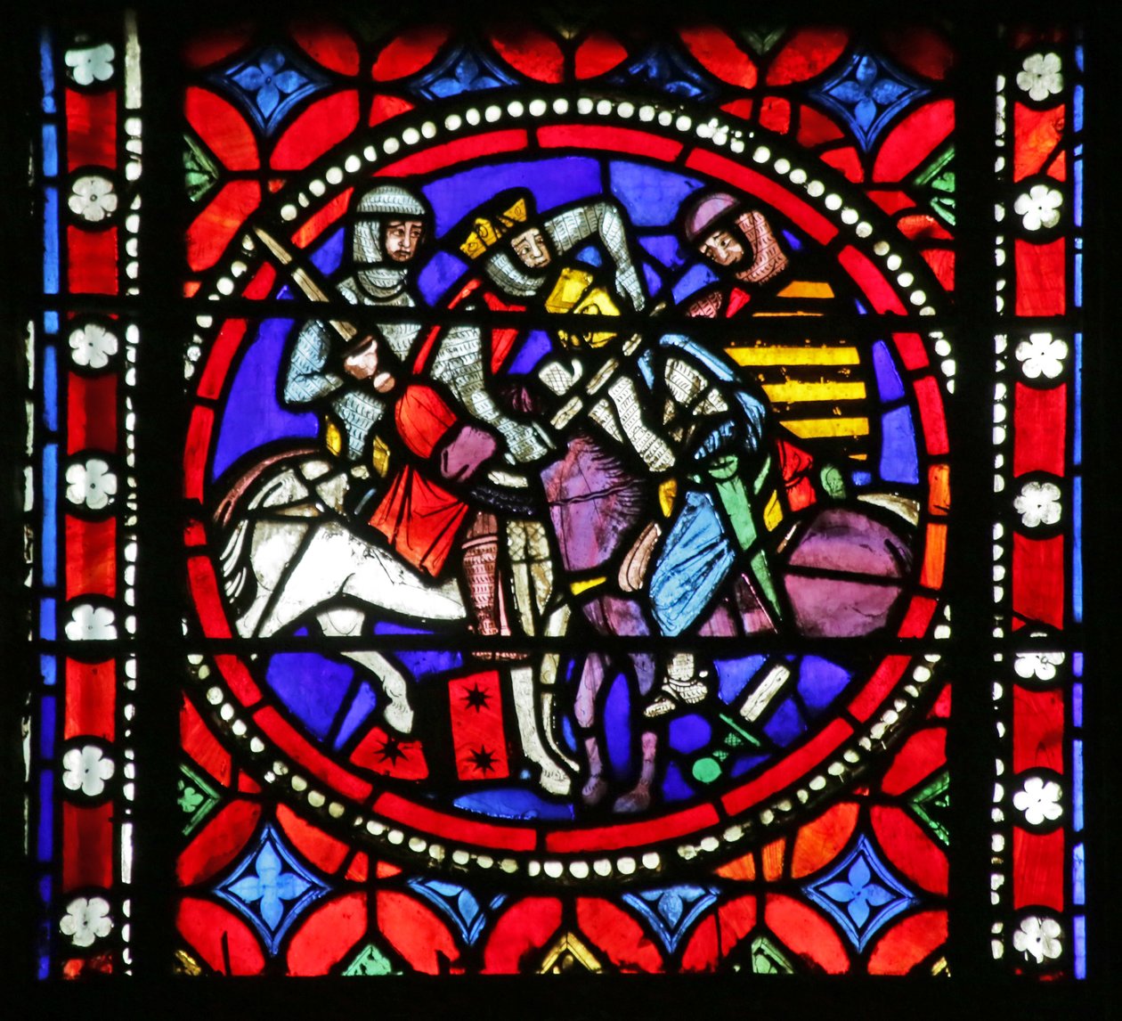 Fenster mit Szene aus dem Leben des Heiligen Bonnet: König Aripert verwundet tödlich einen Ritter von French School
