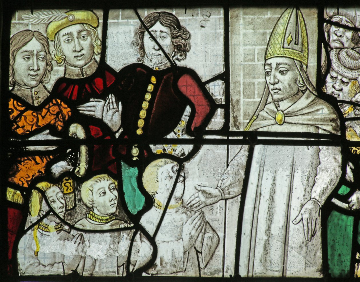 Fenster mit Darstellung des Heiligen Nikolaus, der drei Jungen rettet von French School