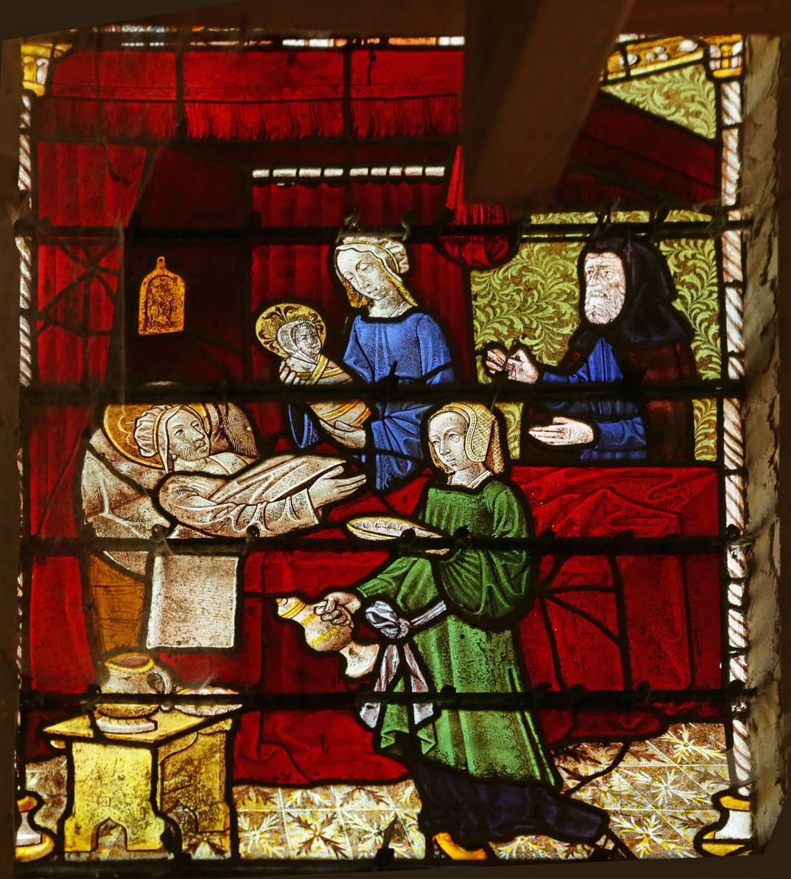 Fenster mit Darstellung der Geburt der Jungfrau Maria von French School