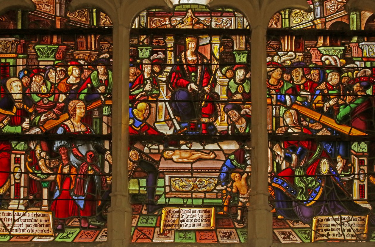 Fenster, das das Urteil Salomos darstellt von French School