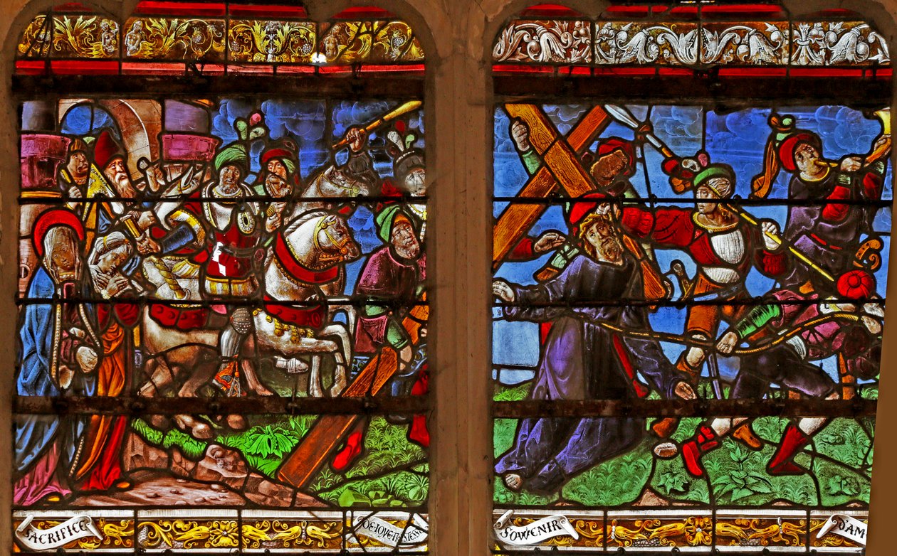 Fenster mit Darstellung des Kreuzwegs von French School