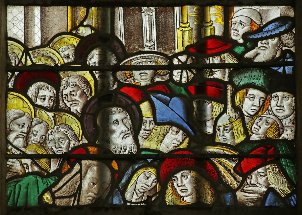 Fenster, das die Menschenmengen bei der Auferstehung des Lazarus darstellt, 1470-1500 von French School