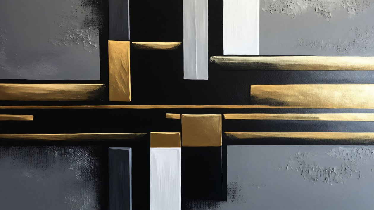 Schwarz  Gold Farbe Modern Art Therapy mit Malerei, große Leinwanddrucke von F. Abderrahim