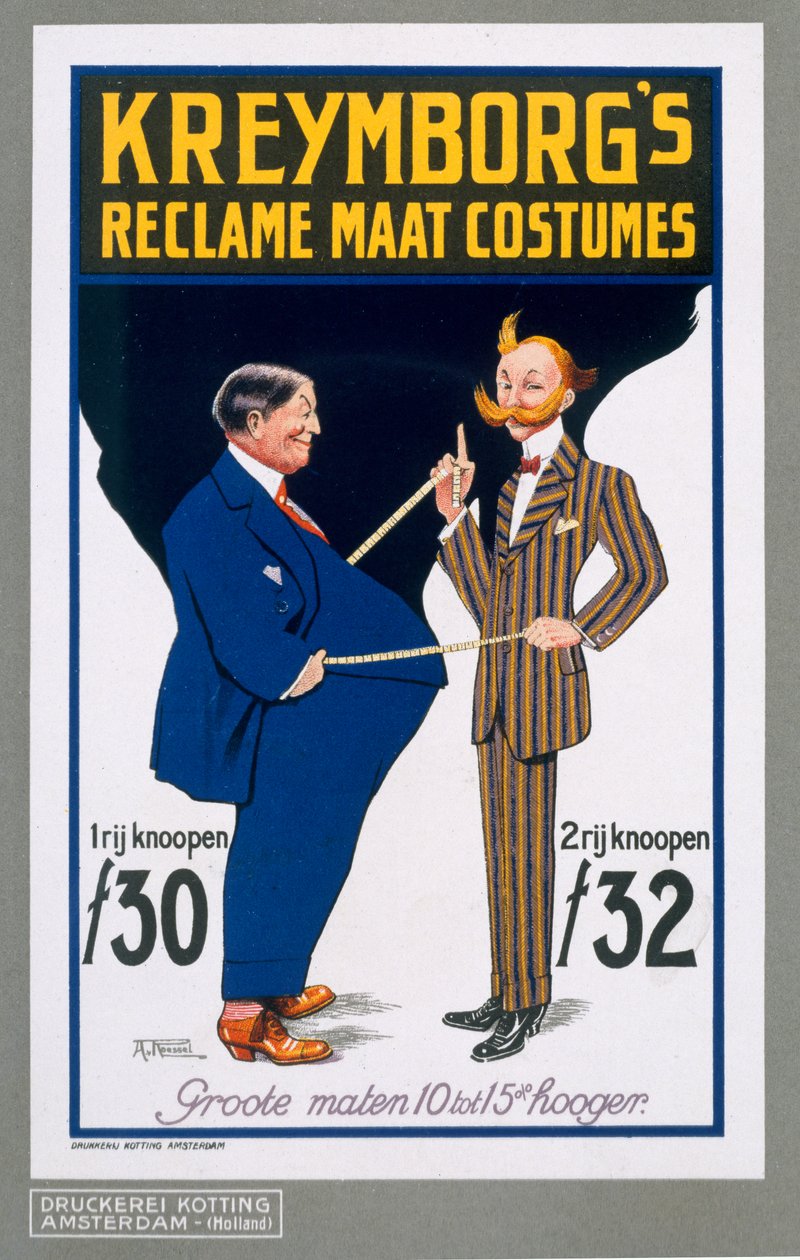 Reklame Maat Kostüme, Plakatwerbung für Kreymborgs niederländische Schneider, 1914 von A. von Roessel