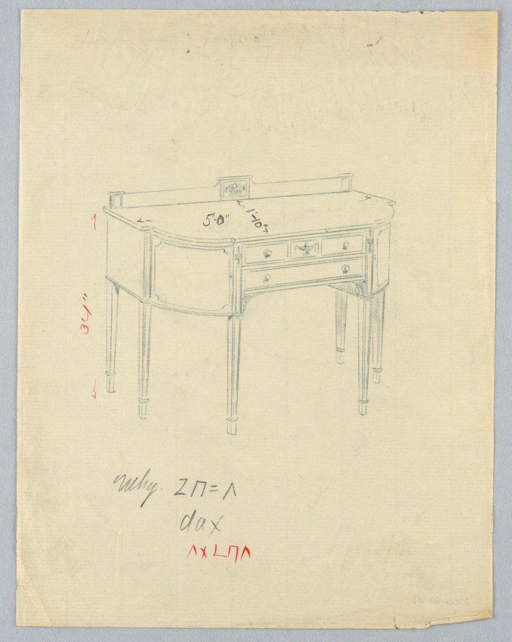 Entwurf für ein Sideboard mit neoklassizistischen Vasenmotiven von A.N. Davenport Co.