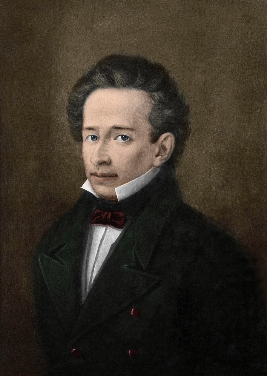 Porträt von Giacomo Leopardi (1798-1837) nach dem Porträt von A. Ferrazzi - von A. (after) Ferrazzi