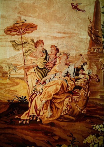 Asien, aus einem Wandteppich der vier Ecken der Welt, Detail einer Gruppe von Figuren in der Mitte beim Kamel (Detail) von A. Baertams