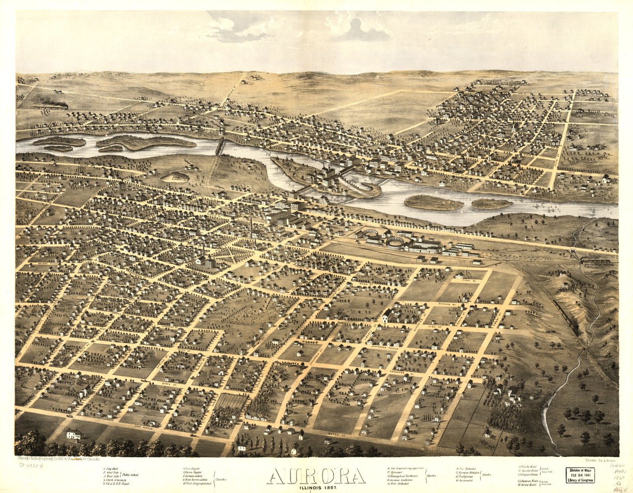 Aurora, Illinois 1867. LOC 73693341 von A.; Chicago Lithographing Co. Ruger