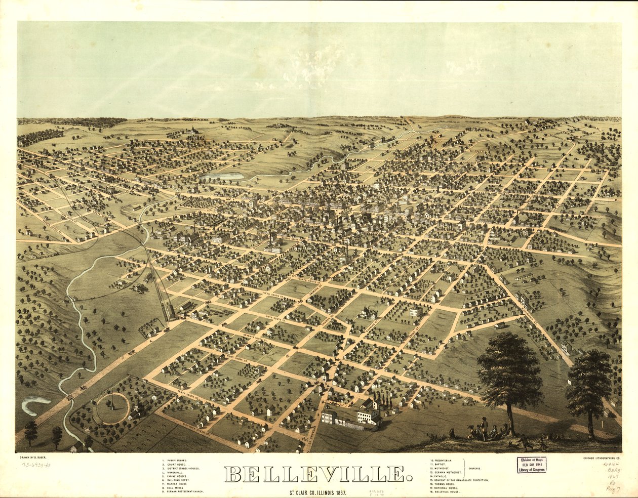 Belleville, St. Clair Co., Illinois 1867 von A.; Chicago Lithographing Co. Ruger