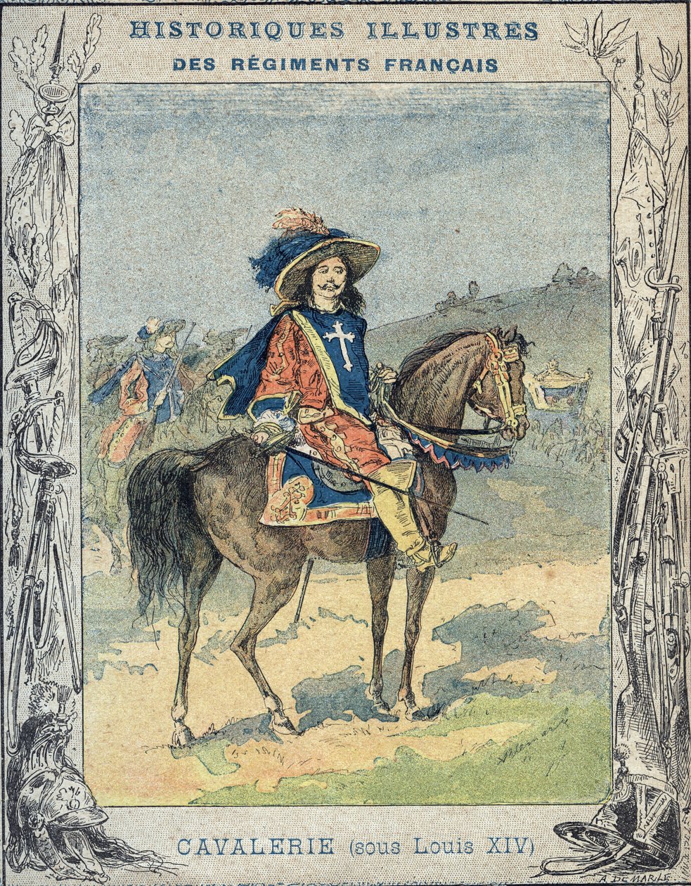 Kavallerie unter Ludwig XIV. - Aus einem Schutzumschlag für Schulbücher, Ende des 19. Jahrhunderts - Kavallerie unter Ludwig XIV. - Illustration von A. Demarle - Historischer Schutzumschlag, Ende des 19. Jahrhunderts von A. Demarle