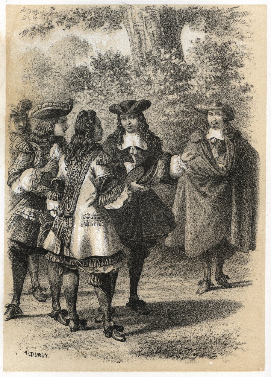 Treffen in Paris zwischen Jean Racine (1639-1699) und Pierre Corneille (1606-1684). Gravur von A. Duruy in 