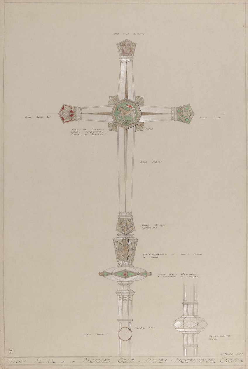 Hochaltar: vorgeschlagenes gold- und silbernes Prozessionskreuz, tatsächliche Größe von A. Edward Jones and Co.
