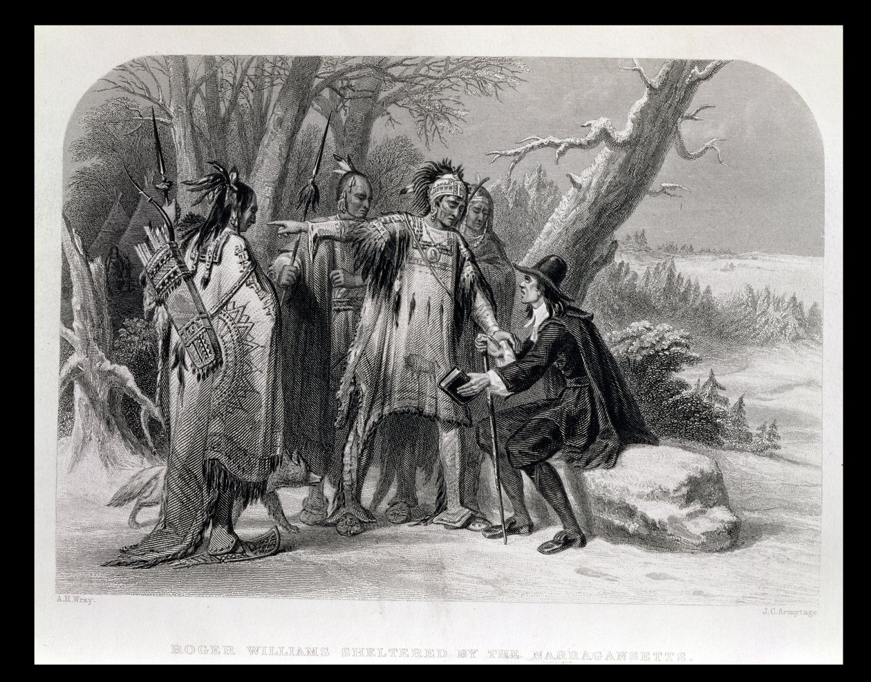 Roger Williams, geschützt von den Narragansetts, 1636, aus 