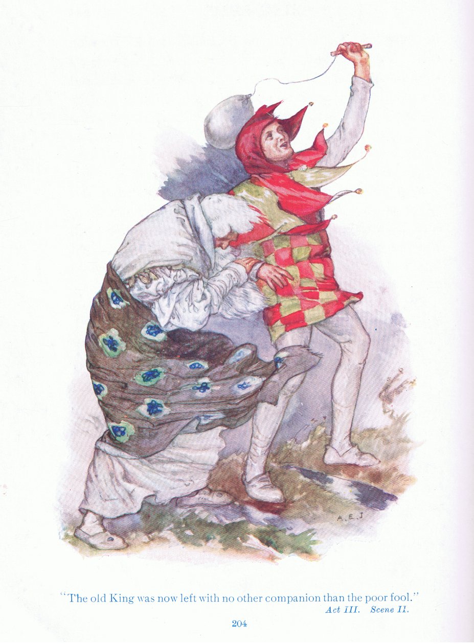 Der alte König war nun mit keinem anderen Gefährten als dem armen Narren übrig geblieben (König Lear), aus Geschichten von Shakespeare, veröffentlicht von Ward Lock & Co Ltd von A. Jackson