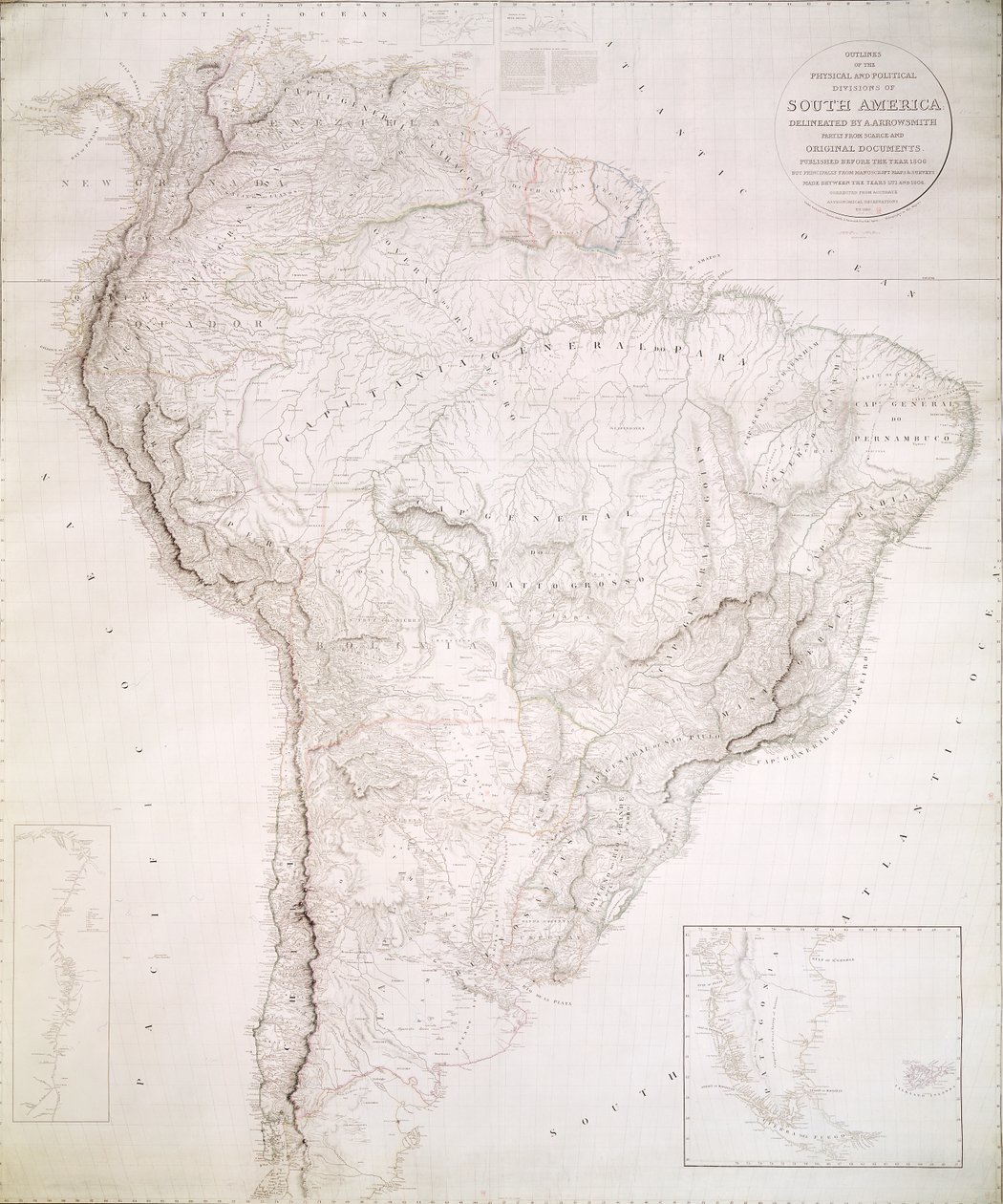Umrisse der physischen und politischen Einteilungen Südamerikas, 1810 von Aaron Arrowsmith