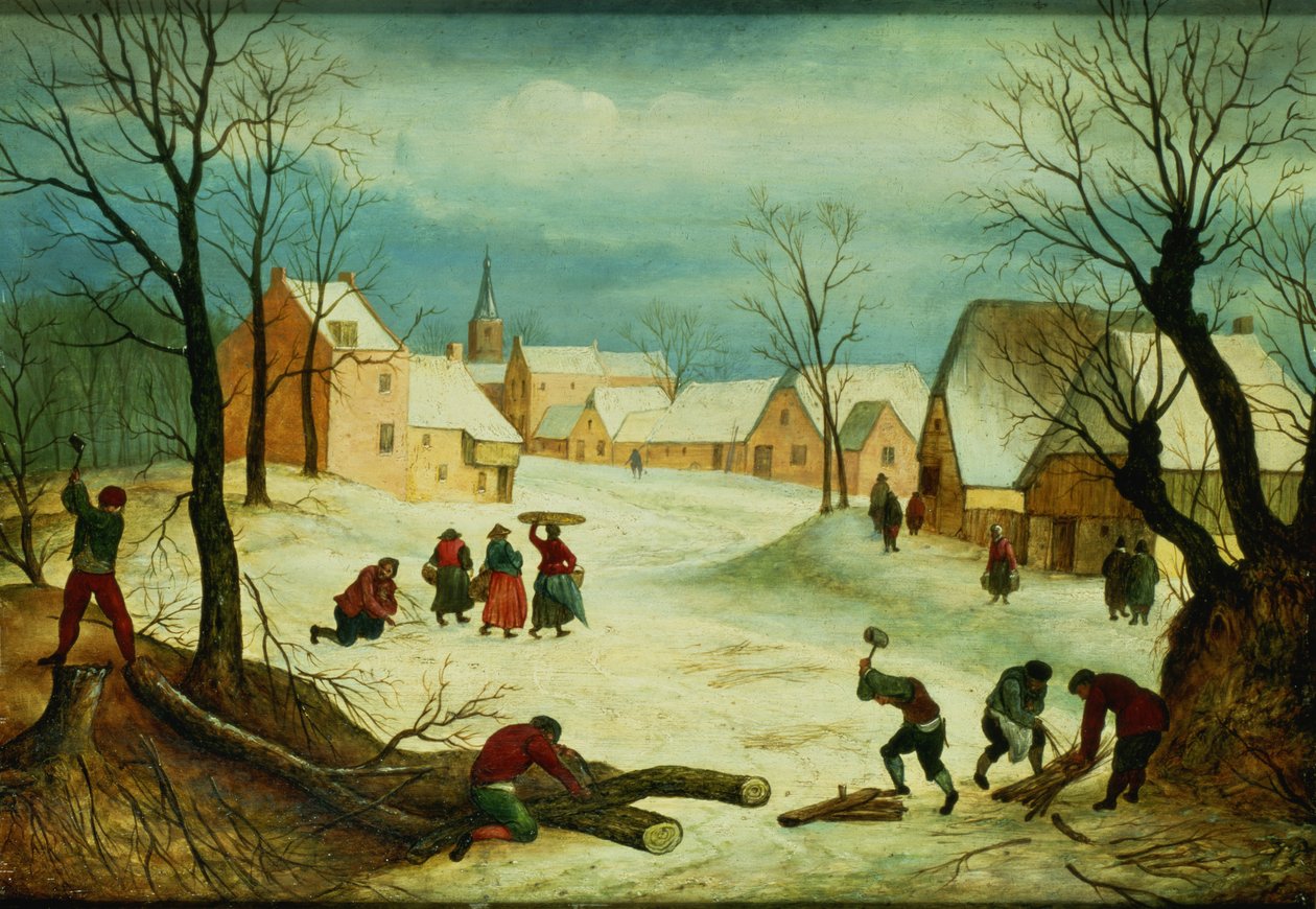 Winterlandschaft mit Bauern beim Holzhacken von Abel Grimmer or Grimer