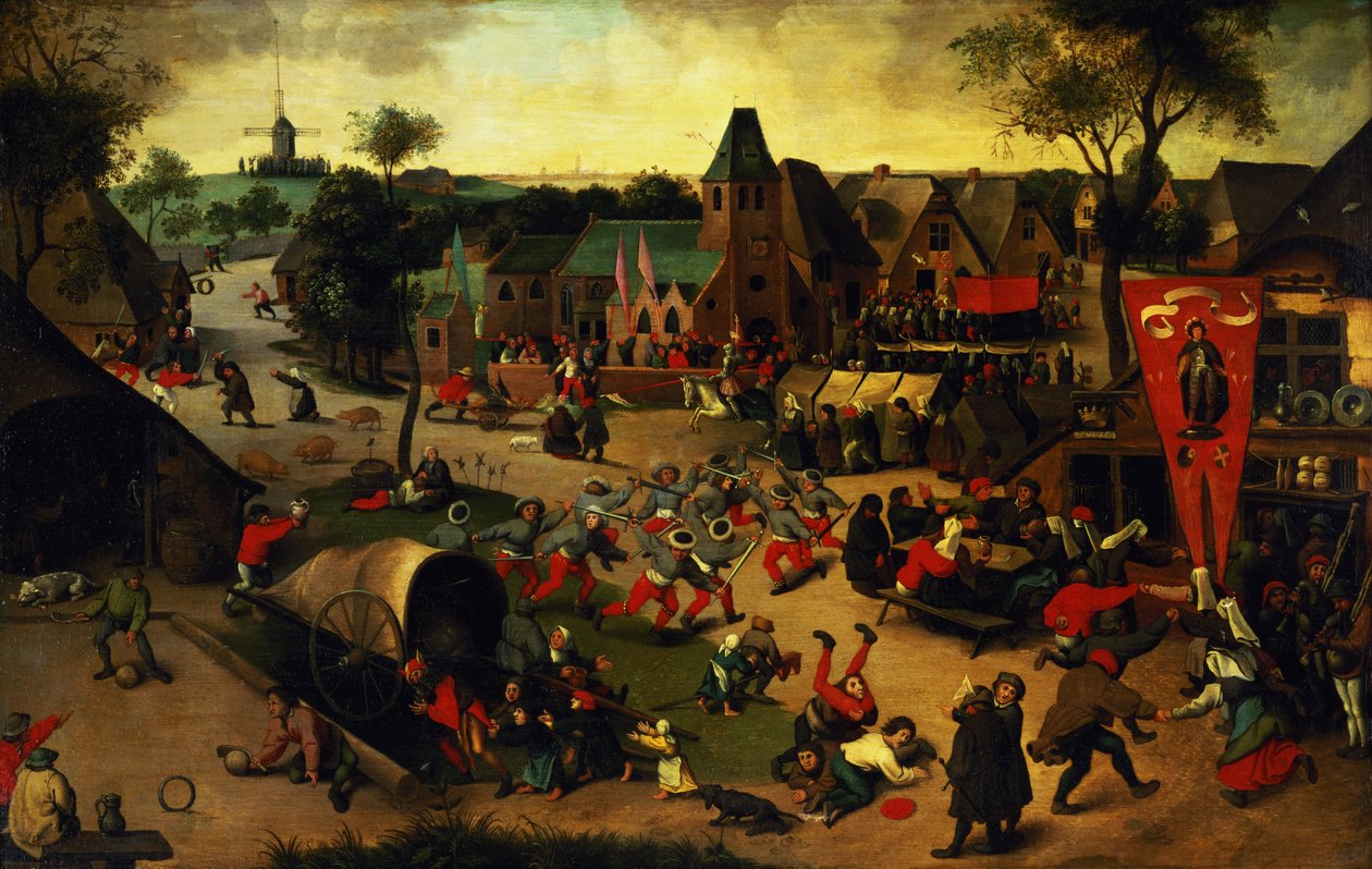 Ein Karneval am Festtag des heiligen Georg in einem Dorf bei Antwerpen von Abel Grimmer or Grimer